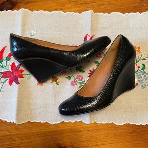 Clarks Wedge Crocodile Print Leather Heels